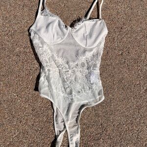 White Lace Mesh Bodysuit